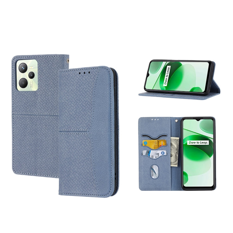 Custodia per telefono in pelle PU magnetica con cuciture a trama intrecciata, For OPPO A96 5G, For OPPO Realme C35, For OPPO Reno7 SE 5G, For OPPO Reno7 5G