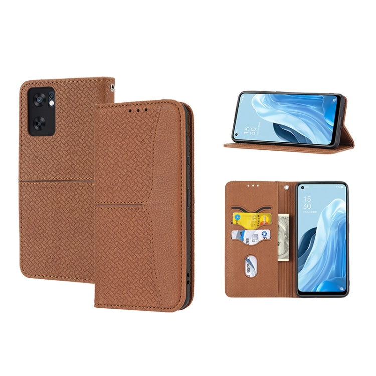 Custodia per telefono in pelle PU magnetica con cuciture a trama intrecciata, For OPPO A96 5G, For OPPO Realme C35, For OPPO Reno7 SE 5G, For OPPO Reno7 5G