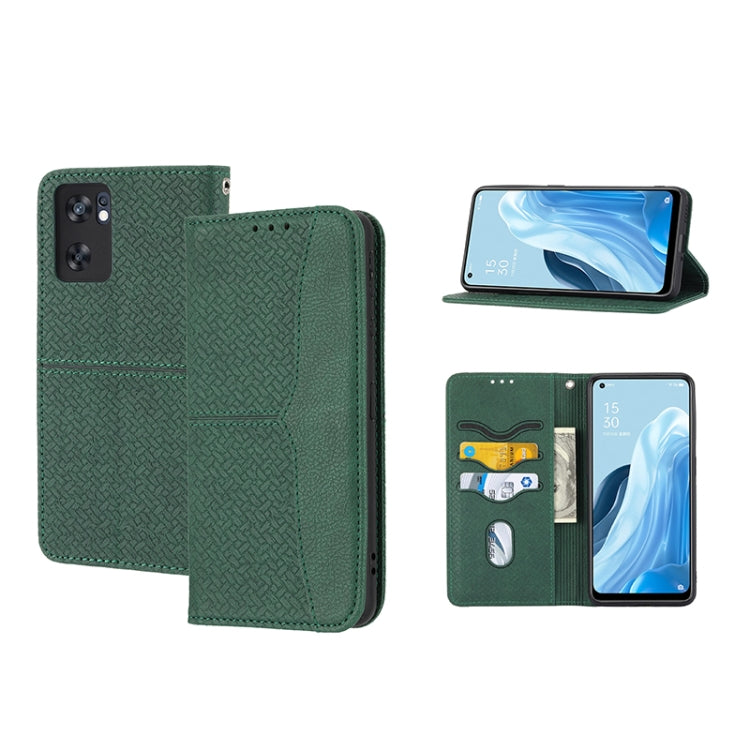 Custodia per telefono in pelle PU magnetica con cuciture a trama intrecciata, For OPPO A96 5G, For OPPO Realme C35, For OPPO Reno7 SE 5G, For OPPO Reno7 5G
