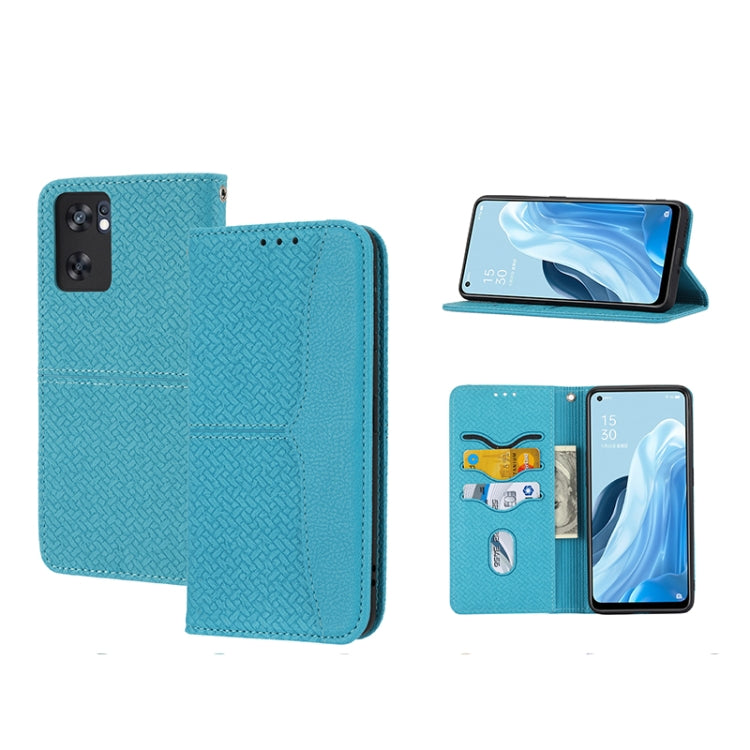 Custodia per telefono in pelle PU magnetica con cuciture a trama intrecciata, For OPPO A96 5G, For OPPO Realme C35, For OPPO Reno7 SE 5G, For OPPO Reno7 5G