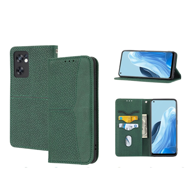 Custodia per telefono in pelle PU magnetica con cuciture a trama intrecciata, For OPPO A96 5G, For OPPO Realme C35, For OPPO Reno7 SE 5G, For OPPO Reno7 5G