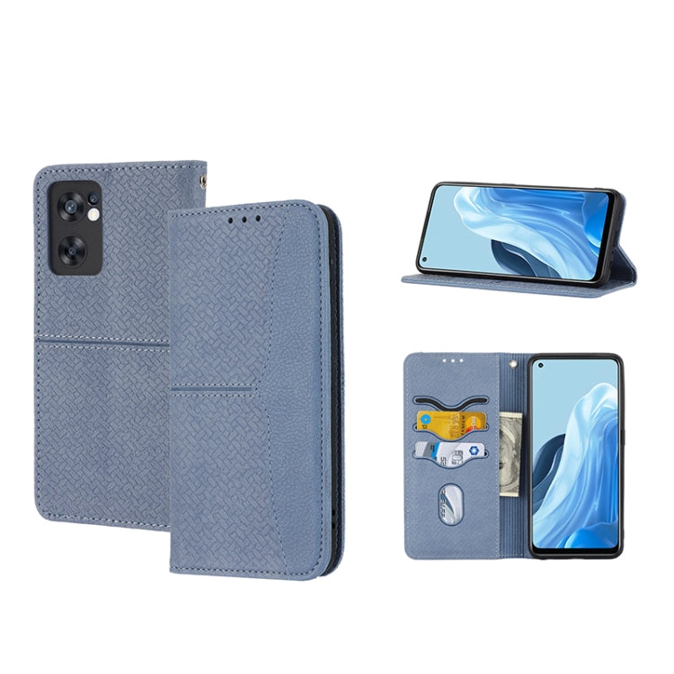 Custodia per telefono in pelle PU magnetica con cuciture a trama intrecciata, For OPPO A96 5G, For OPPO Realme C35, For OPPO Reno7 SE 5G, For OPPO Reno7 5G