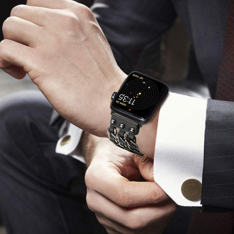 Cinturino stile maschile in vera pelle per Apple Watch Series, 7 41mm / 6&SE&5&4 40mm / 3&2&1 38mm, 7 45mm / 6&SE&5&4 44mm / 3&2&1 42mm