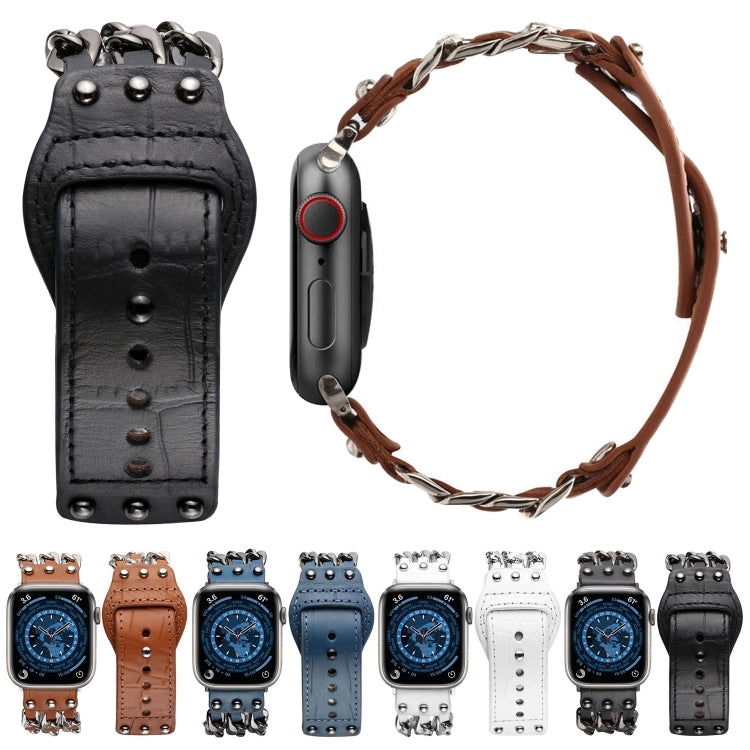 Cinturino stile maschile in vera pelle per Apple Watch Series, 7 41mm / 6&SE&5&4 40mm / 3&2&1 38mm, 7 45mm / 6&SE&5&4 44mm / 3&2&1 42mm