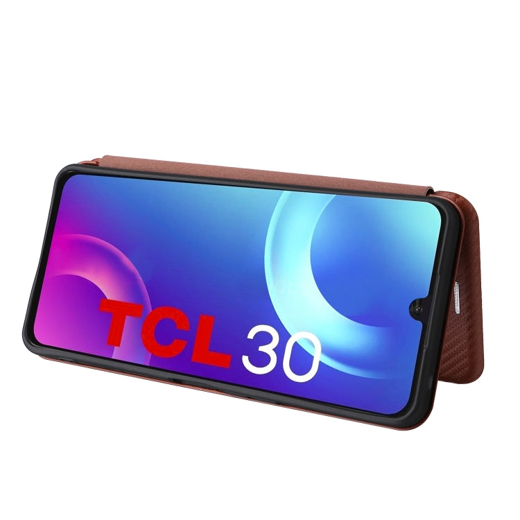 Custodia per telefono in pelle con vibrazione orizzontale magnetica in fibra di carbonio, For TCL 30 5G / 30+