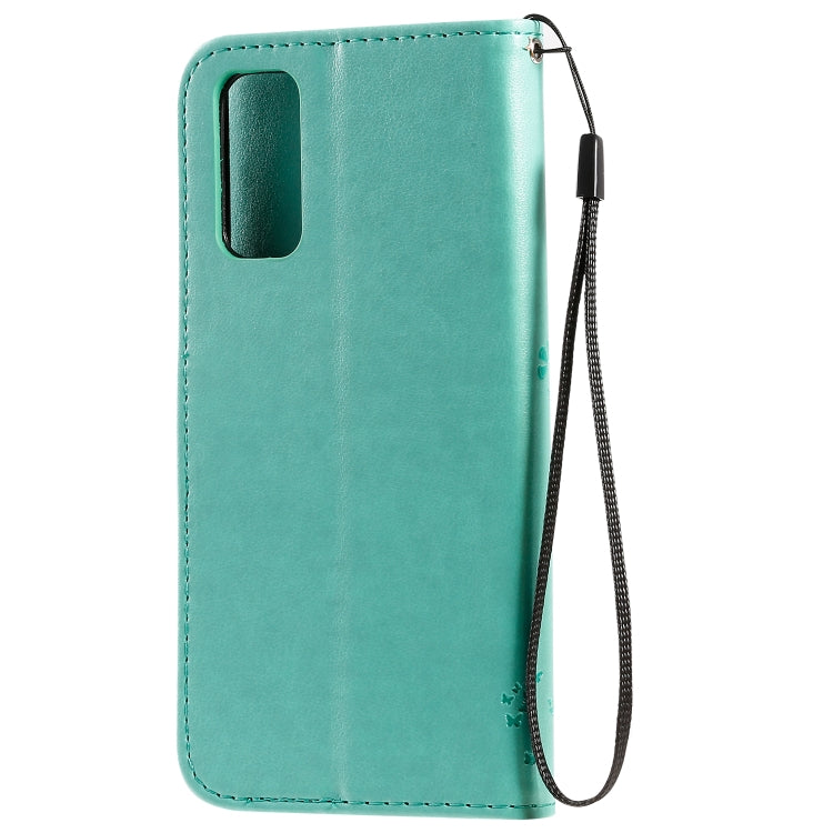 Custodia in pelle sintetica a vibrazione orizzontale con motivo ad albero e gatto con supporto e fessure per carte, portafoglio e cordino, For Galaxy S20
