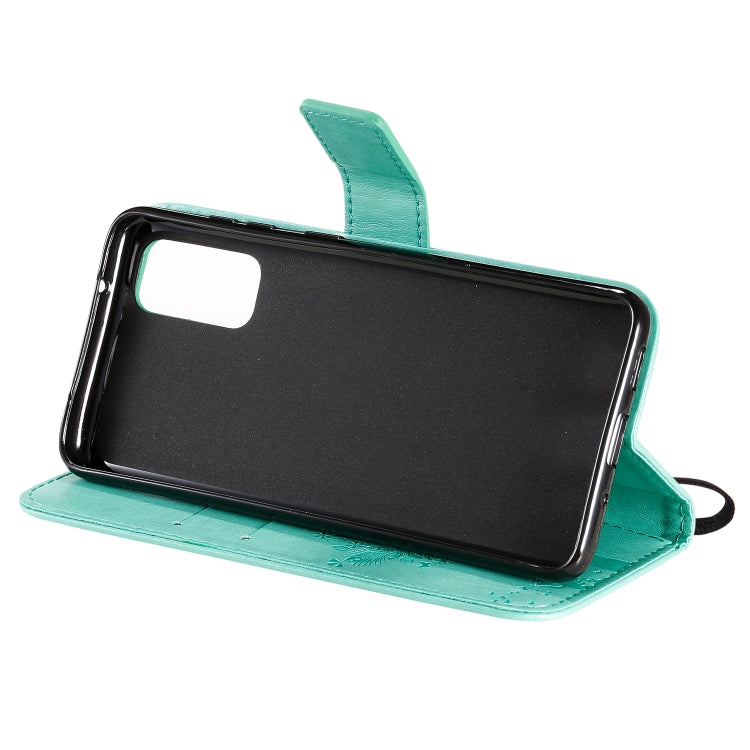 Custodia in pelle sintetica a vibrazione orizzontale con motivo ad albero e gatto con supporto e fessure per carte, portafoglio e cordino, For Galaxy S20