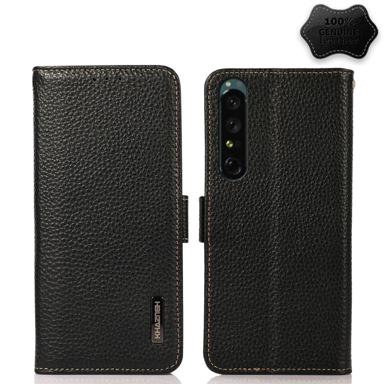 KHAZNEH Custodia per telefono RFID in vera pelle Litchi magnetica laterale, For vivo Y75 5G, For Sony Xperia 1 IV