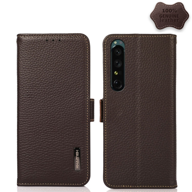 KHAZNEH Custodia per telefono RFID in vera pelle Litchi magnetica laterale, For vivo Y75 5G, For Sony Xperia 1 IV