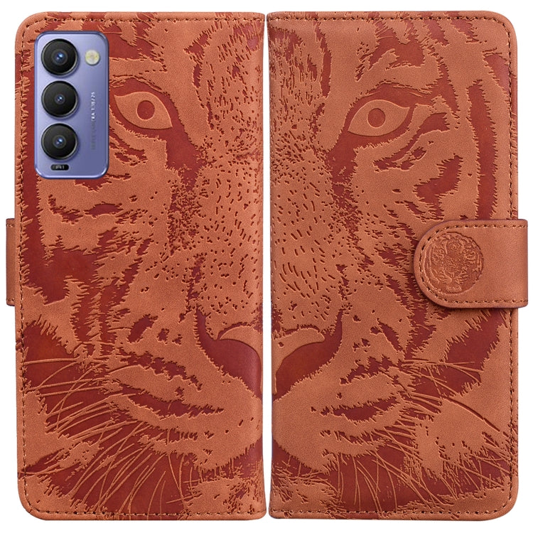 Custodia per telefono in pelle a vibrazione orizzontale con motivo a tigre in rilievo, For Tecno Camon 18 / 18P, For Tecno Camon 18 Premier, For Tecno Camon 18i, For Tecno Phantom X
