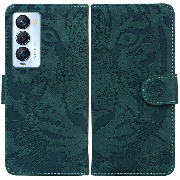 Custodia per telefono in pelle a vibrazione orizzontale con motivo a tigre in rilievo, For Tecno Camon 18 / 18P, For Tecno Camon 18 Premier, For Tecno Camon 18i, For Tecno Phantom X