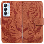 Custodia per telefono in pelle a vibrazione orizzontale con motivo a tigre in rilievo, For Tecno Camon 18 / 18P, For Tecno Camon 18 Premier, For Tecno Camon 18i, For Tecno Phantom X