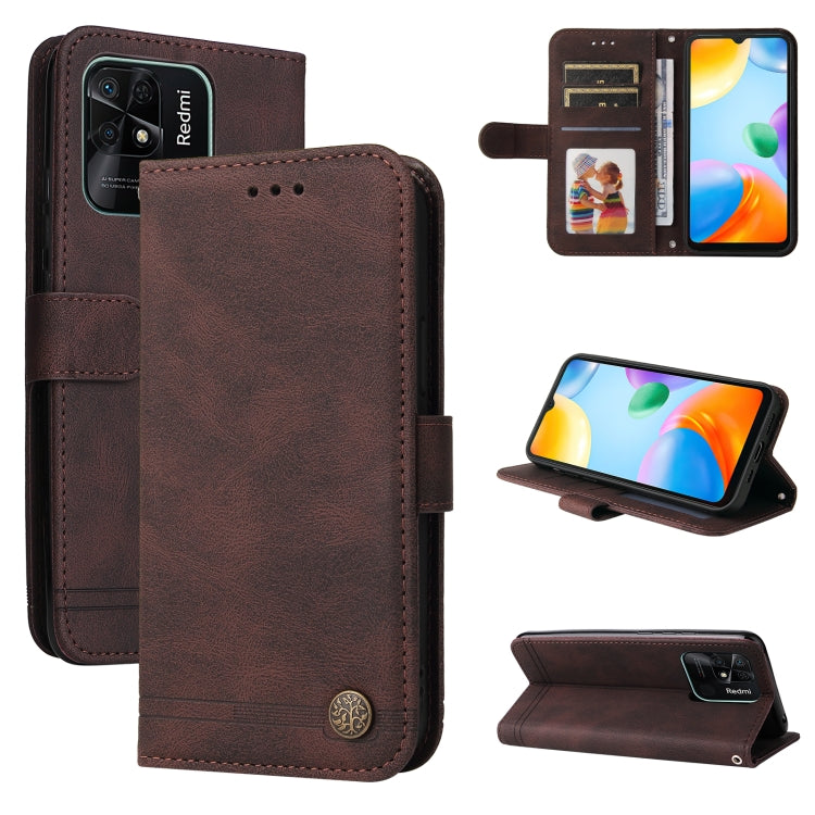 Custodia per telefono in pelle con bottone in metallo con albero della vita Skin Feel, For Xiaomi Redmi 10C 4G / Redmi 10 India Version, For Xiaomi Poco X4 Pro 5G, For Honor 50 SE / nova 9 SE, For OPPO Find X5