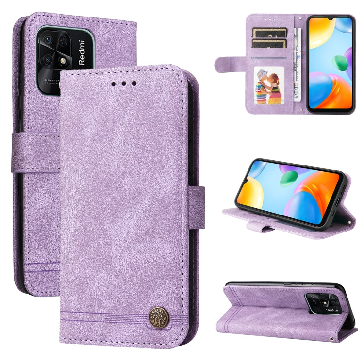 Custodia per telefono in pelle con bottone in metallo con albero della vita Skin Feel, For Xiaomi Redmi 10C 4G / Redmi 10 India Version, For Xiaomi Poco X4 Pro 5G, For Honor 50 SE / nova 9 SE, For OPPO Find X5