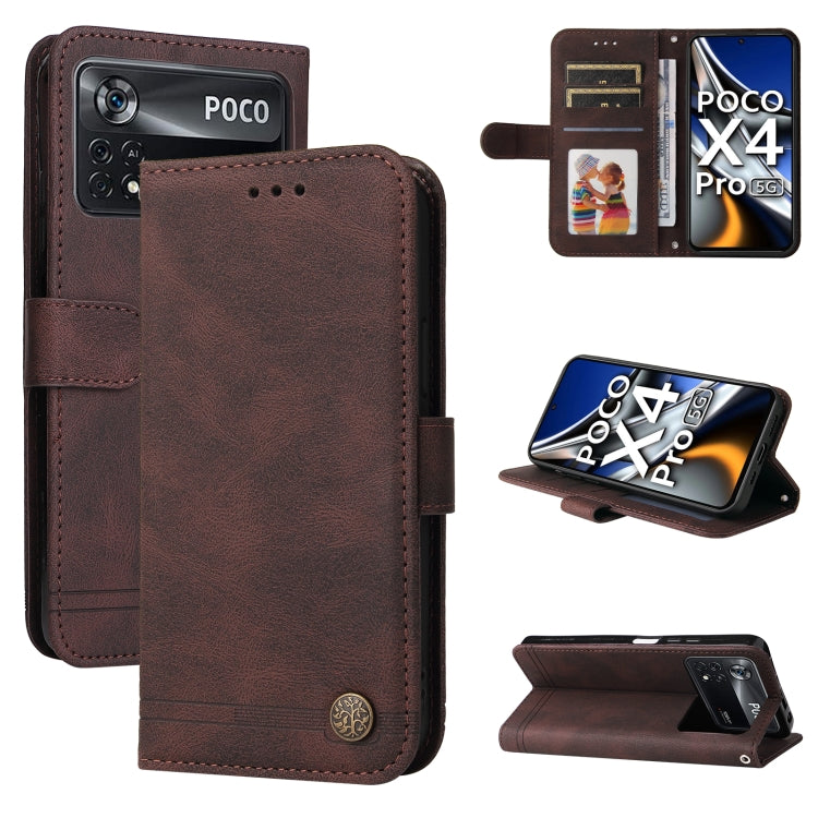 Custodia per telefono in pelle con bottone in metallo con albero della vita Skin Feel, For Xiaomi Redmi 10C 4G / Redmi 10 India Version, For Xiaomi Poco X4 Pro 5G, For Honor 50 SE / nova 9 SE, For OPPO Find X5