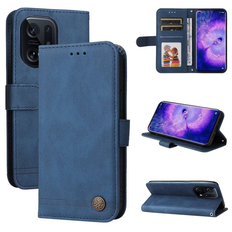 Custodia per telefono in pelle con bottone in metallo con albero della vita Skin Feel, For OPPO Find X5 Pro