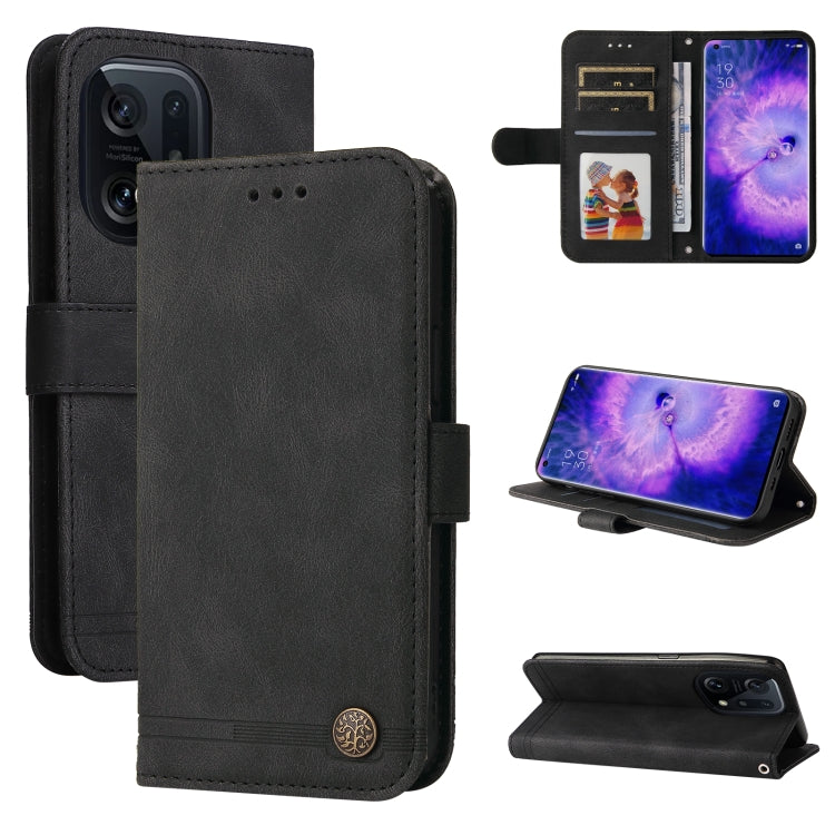 Custodia per telefono in pelle con bottone in metallo con albero della vita Skin Feel, For OPPO Find X5 Pro