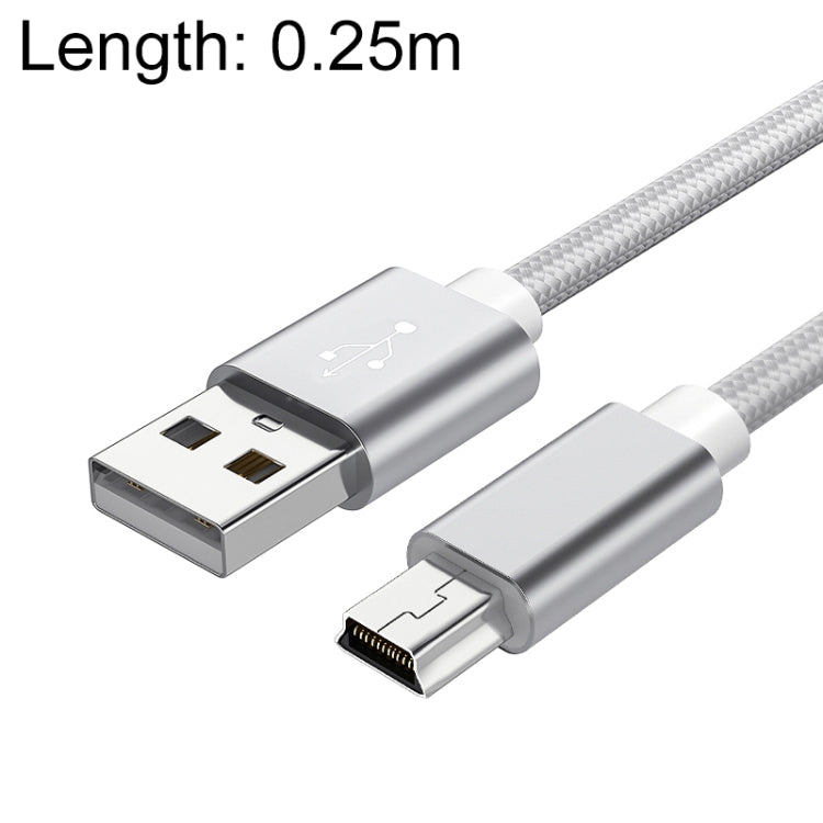 5 PCS Mini USB a USB A Cavo dati / ricarica intrecciato per MP3, fotocamera, DVR per auto, 0.25m, 1m, 1.5m, 2m, 3m
