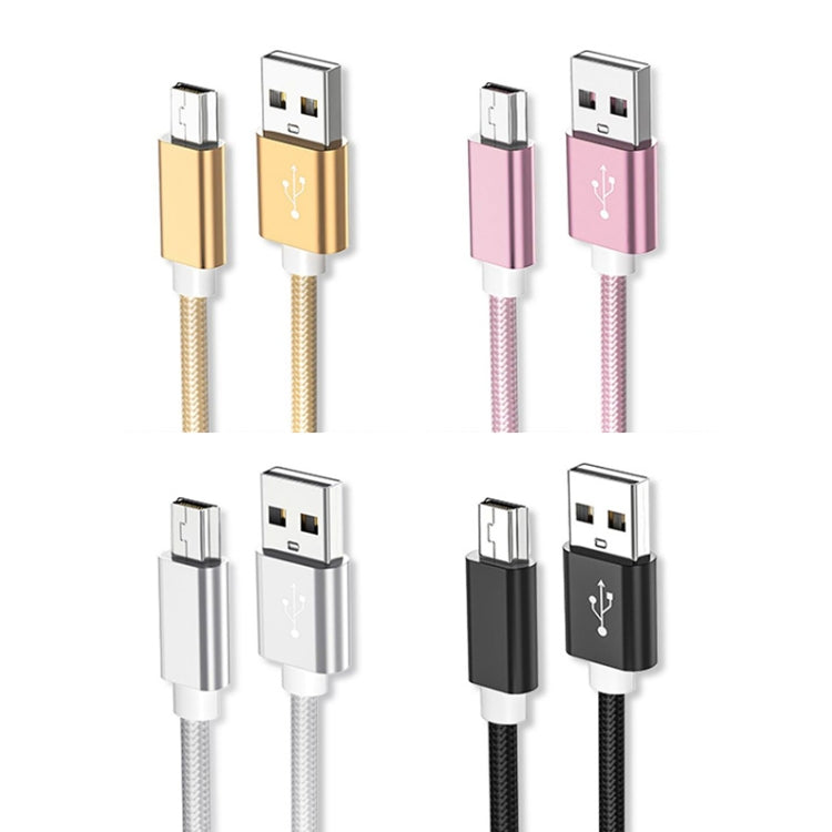 5 PCS Mini USB a USB A Cavo dati / ricarica intrecciato per MP3, fotocamera, DVR per auto, 0.25m, 1m, 1.5m, 2m, 3m