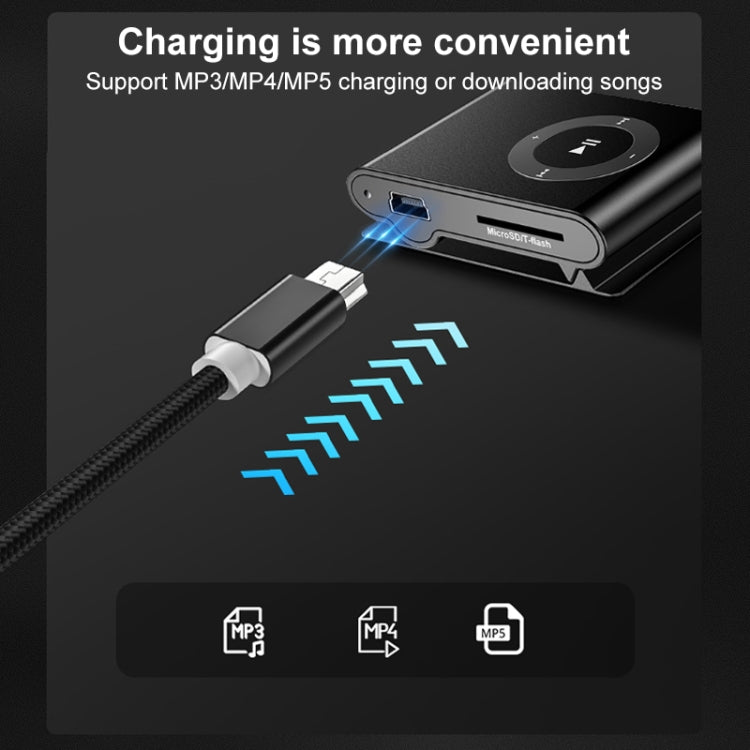 5 PCS Mini USB a USB A Cavo dati / ricarica intrecciato per MP3, fotocamera, DVR per auto, 0.25m, 1m, 1.5m, 2m, 3m