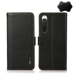 KHAZNEH Custodia per telefono RFID in vera pelle Litchi magnetica laterale, For Sony Xperia 10 IV, For Xiaomi Redmi Note 11E / Redmi 10 5G