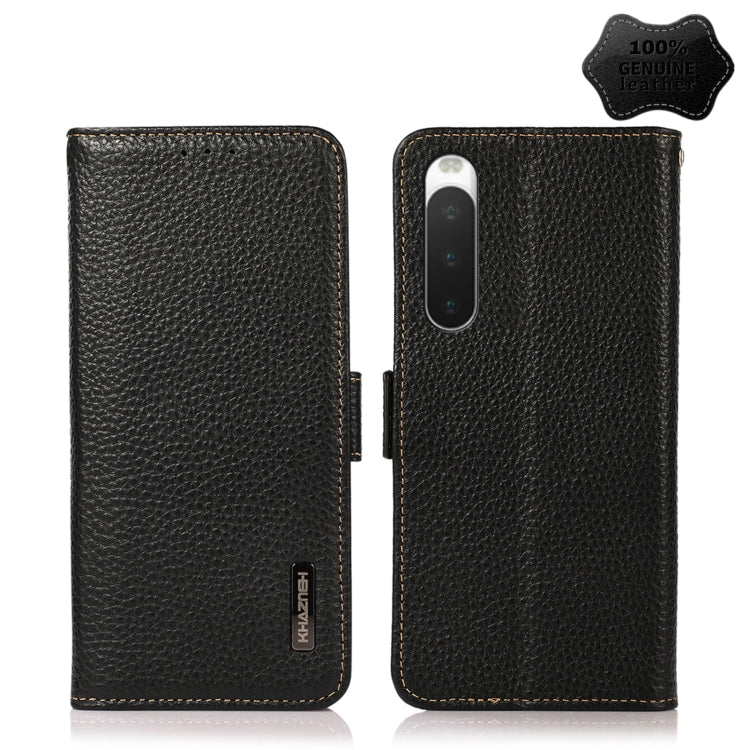 KHAZNEH Custodia per telefono RFID in vera pelle Litchi magnetica laterale, For Sony Xperia 10 IV, For Xiaomi Redmi Note 11E / Redmi 10 5G