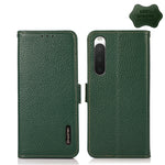 KHAZNEH Custodia per telefono RFID in vera pelle Litchi magnetica laterale, For Sony Xperia 10 IV, For Xiaomi Redmi Note 11E / Redmi 10 5G