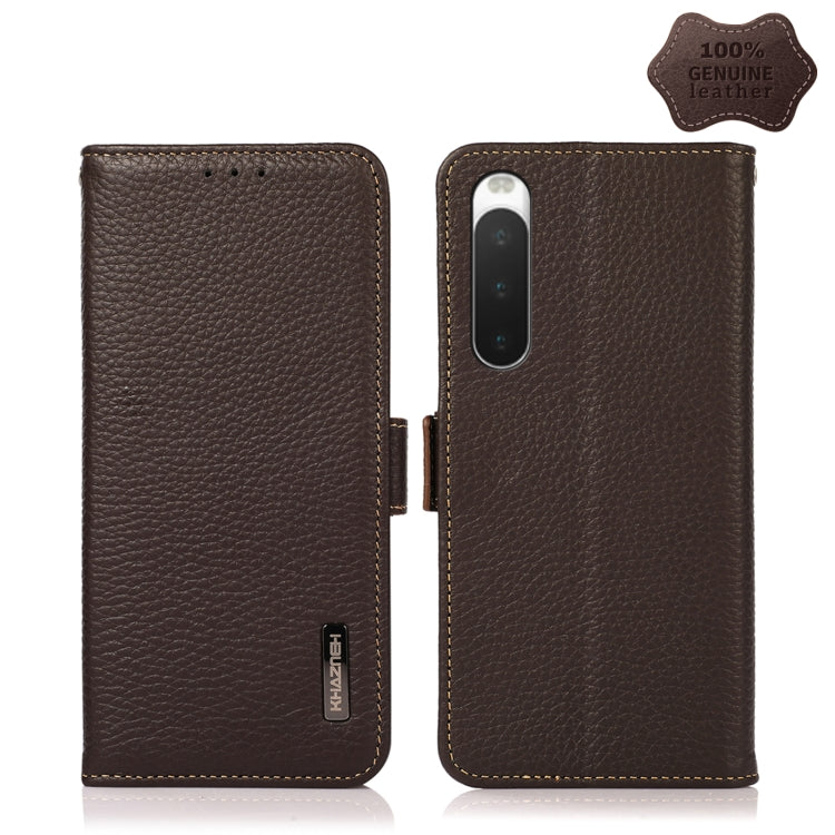 KHAZNEH Custodia per telefono RFID in vera pelle Litchi magnetica laterale, For Sony Xperia 10 IV, For Xiaomi Redmi Note 11E / Redmi 10 5G