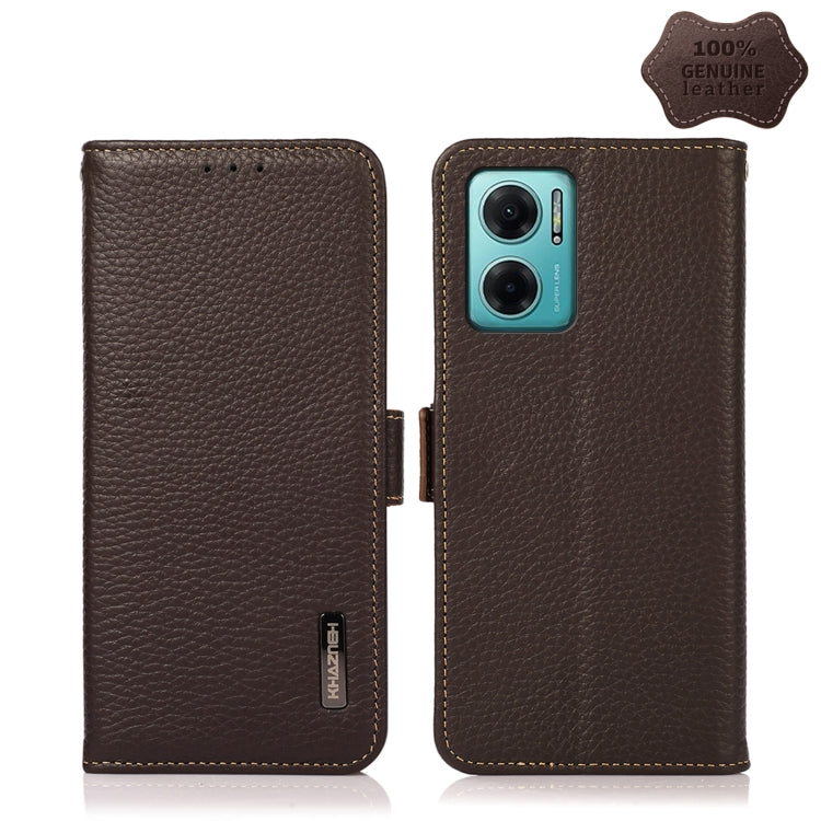 KHAZNEH Custodia per telefono RFID in vera pelle Litchi magnetica laterale, For Sony Xperia 10 IV, For Xiaomi Redmi Note 11E / Redmi 10 5G