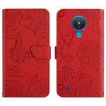 Custodia per cellulare in pelle goffrata con peonia a farfalla, For Nokia 1.4, For Nokia 2.4, For Nokia 5.4, For Nokia C01 Plus