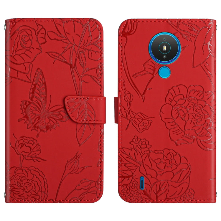 Custodia per cellulare in pelle goffrata con peonia a farfalla, For Nokia 1.4, For Nokia 2.4, For Nokia 5.4, For Nokia C01 Plus