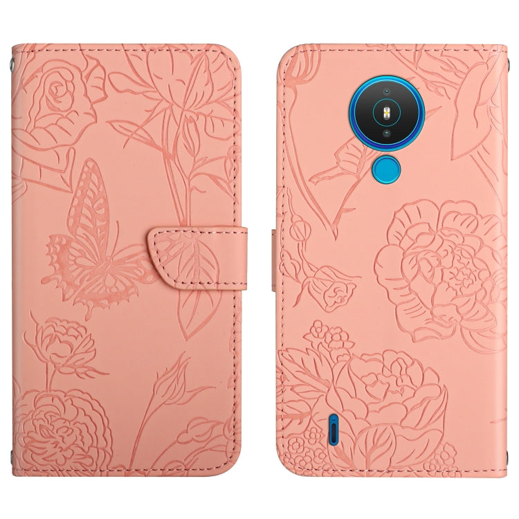 Custodia per cellulare in pelle goffrata con peonia a farfalla, For Nokia 1.4, For Nokia 2.4, For Nokia 5.4, For Nokia C01 Plus