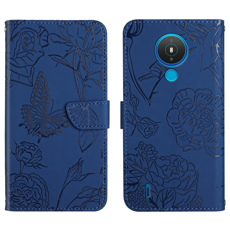 Custodia per cellulare in pelle goffrata con peonia a farfalla, For Nokia 1.4, For Nokia 2.4, For Nokia 5.4, For Nokia C01 Plus