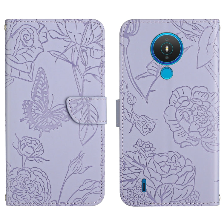 Custodia per cellulare in pelle goffrata con peonia a farfalla, For Nokia 1.4, For Nokia 2.4, For Nokia 5.4, For Nokia C01 Plus