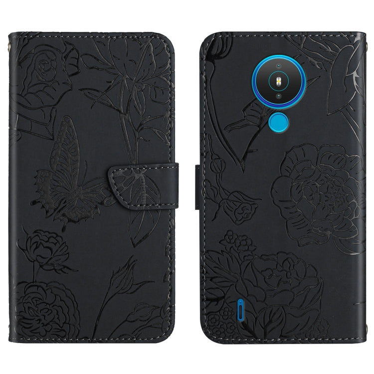 Custodia per cellulare in pelle goffrata con peonia a farfalla, For Nokia 1.4, For Nokia 2.4, For Nokia 5.4, For Nokia C01 Plus