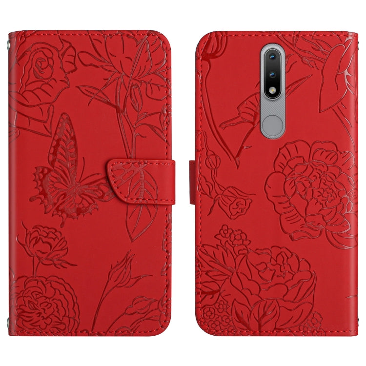 Custodia per cellulare in pelle goffrata con peonia a farfalla, For Nokia 1.4, For Nokia 2.4, For Nokia 5.4, For Nokia C01 Plus