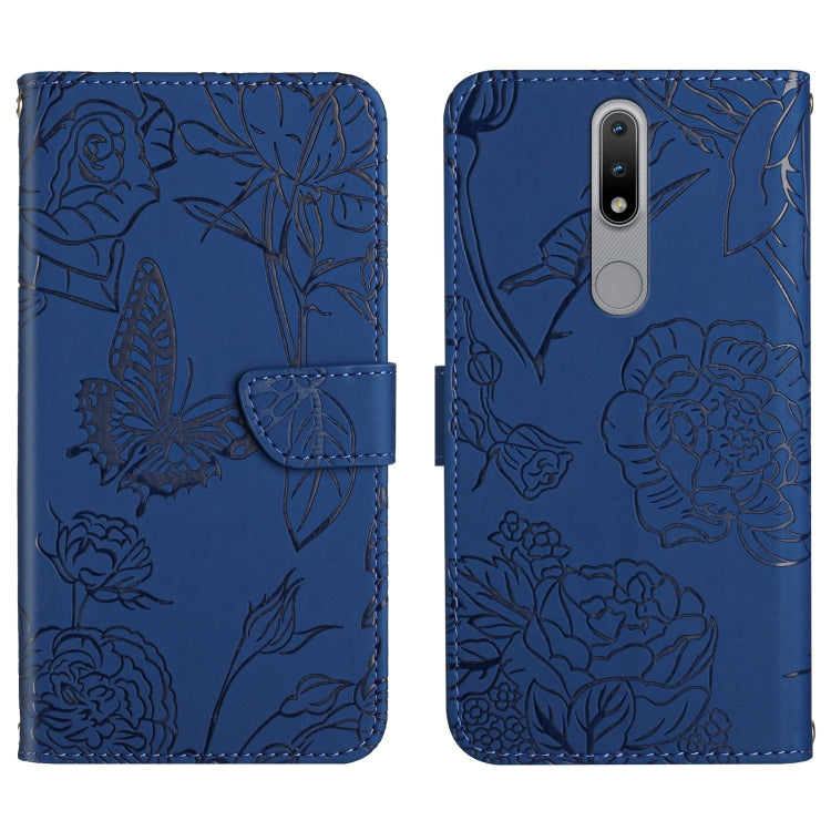 Custodia per cellulare in pelle goffrata con peonia a farfalla, For Nokia 1.4, For Nokia 2.4, For Nokia 5.4, For Nokia C01 Plus