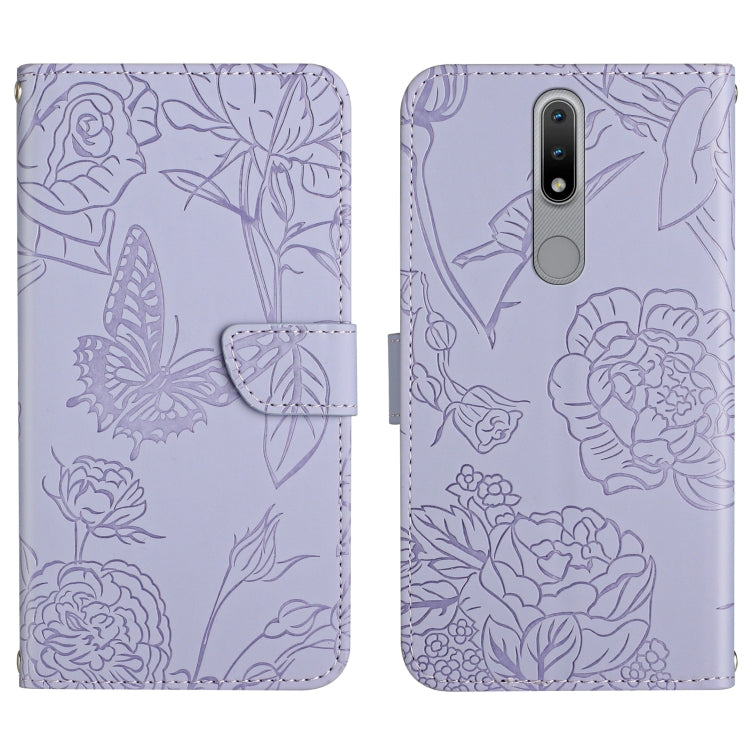 Custodia per cellulare in pelle goffrata con peonia a farfalla, For Nokia 1.4, For Nokia 2.4, For Nokia 5.4, For Nokia C01 Plus
