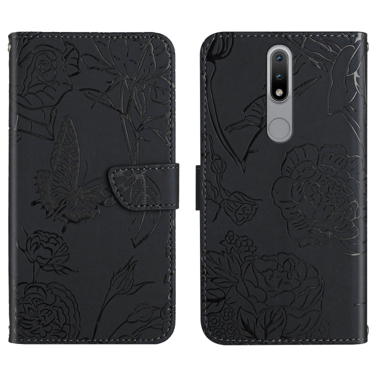 Custodia per cellulare in pelle goffrata con peonia a farfalla, For Nokia 1.4, For Nokia 2.4, For Nokia 5.4, For Nokia C01 Plus