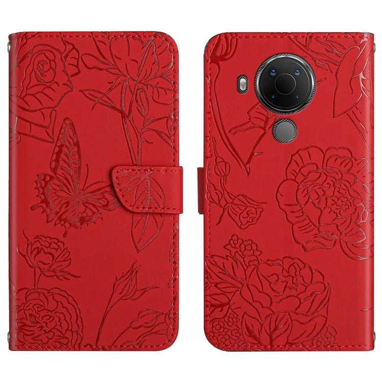 Custodia per cellulare in pelle goffrata con peonia a farfalla, For Nokia 1.4, For Nokia 2.4, For Nokia 5.4, For Nokia C01 Plus