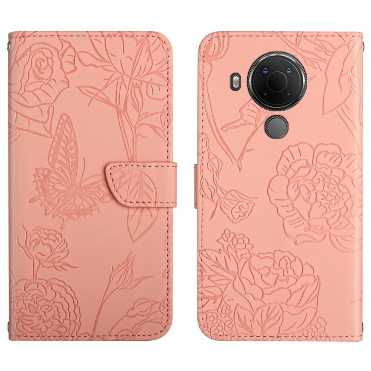 Custodia per cellulare in pelle goffrata con peonia a farfalla, For Nokia 1.4, For Nokia 2.4, For Nokia 5.4, For Nokia C01 Plus