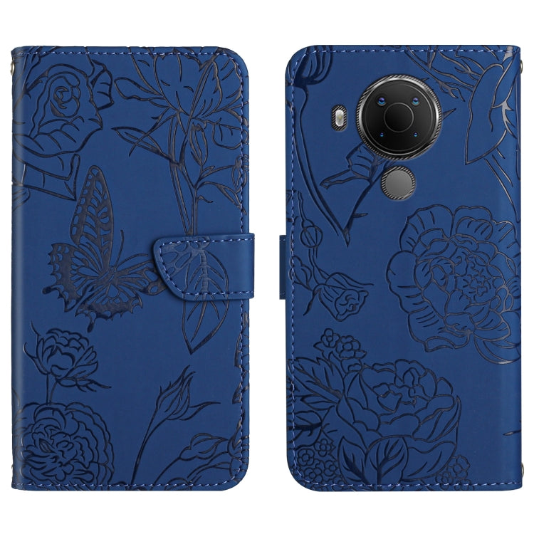 Custodia per cellulare in pelle goffrata con peonia a farfalla, For Nokia 1.4, For Nokia 2.4, For Nokia 5.4, For Nokia C01 Plus