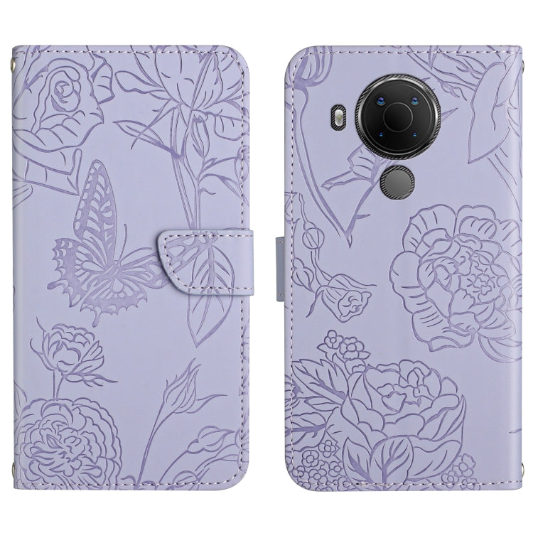 Custodia per cellulare in pelle goffrata con peonia a farfalla, For Nokia 1.4, For Nokia 2.4, For Nokia 5.4, For Nokia C01 Plus