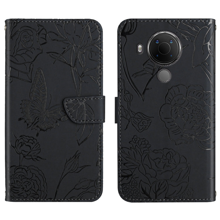 Custodia per cellulare in pelle goffrata con peonia a farfalla, For Nokia 1.4, For Nokia 2.4, For Nokia 5.4, For Nokia C01 Plus