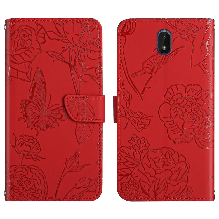 Custodia per cellulare in pelle goffrata con peonia a farfalla, For Nokia 1.4, For Nokia 2.4, For Nokia 5.4, For Nokia C01 Plus