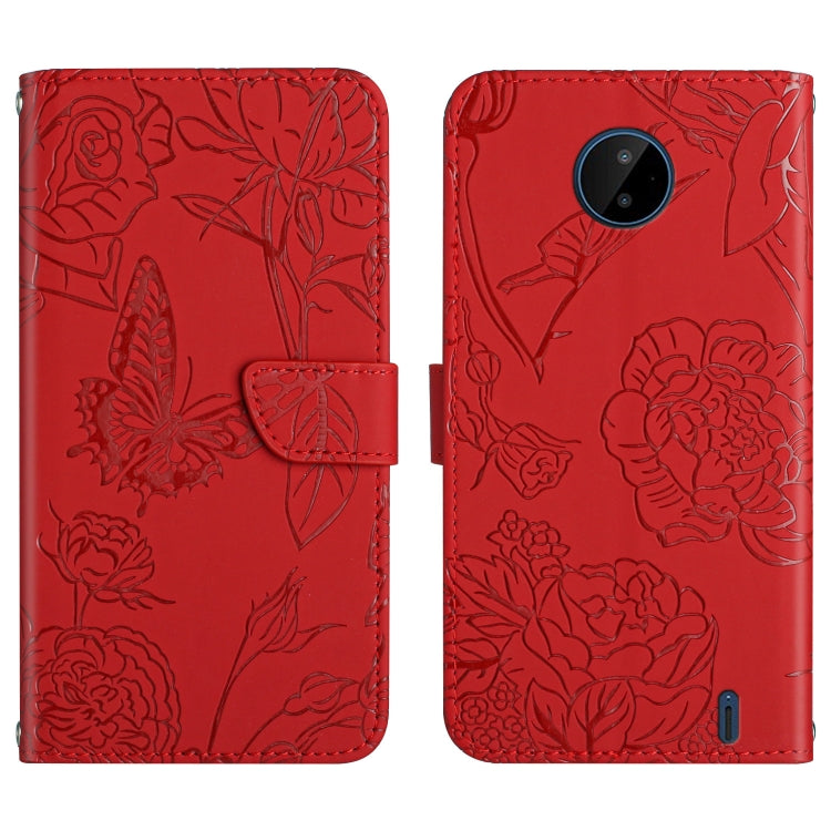 Custodia per cellulare in pelle goffrata con peonia a farfalla, For Nokia C10 / C20, For Nokia C20 Plus, For Nokia C30, For Nokia G50 5G