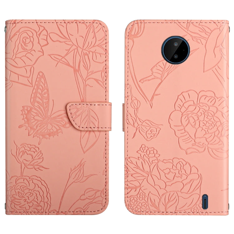 Custodia per cellulare in pelle goffrata con peonia a farfalla, For Nokia C10 / C20, For Nokia C20 Plus, For Nokia C30, For Nokia G50 5G