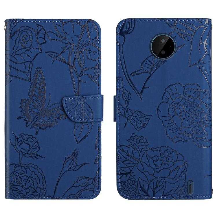 Custodia per cellulare in pelle goffrata con peonia a farfalla, For Nokia C10 / C20, For Nokia C20 Plus, For Nokia C30, For Nokia G50 5G