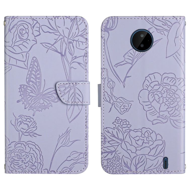 Custodia per cellulare in pelle goffrata con peonia a farfalla, For Nokia C10 / C20, For Nokia C20 Plus, For Nokia C30, For Nokia G50 5G