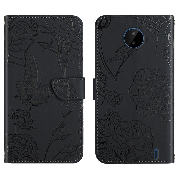 Custodia per cellulare in pelle goffrata con peonia a farfalla, For Nokia C10 / C20, For Nokia C20 Plus, For Nokia C30, For Nokia G50 5G